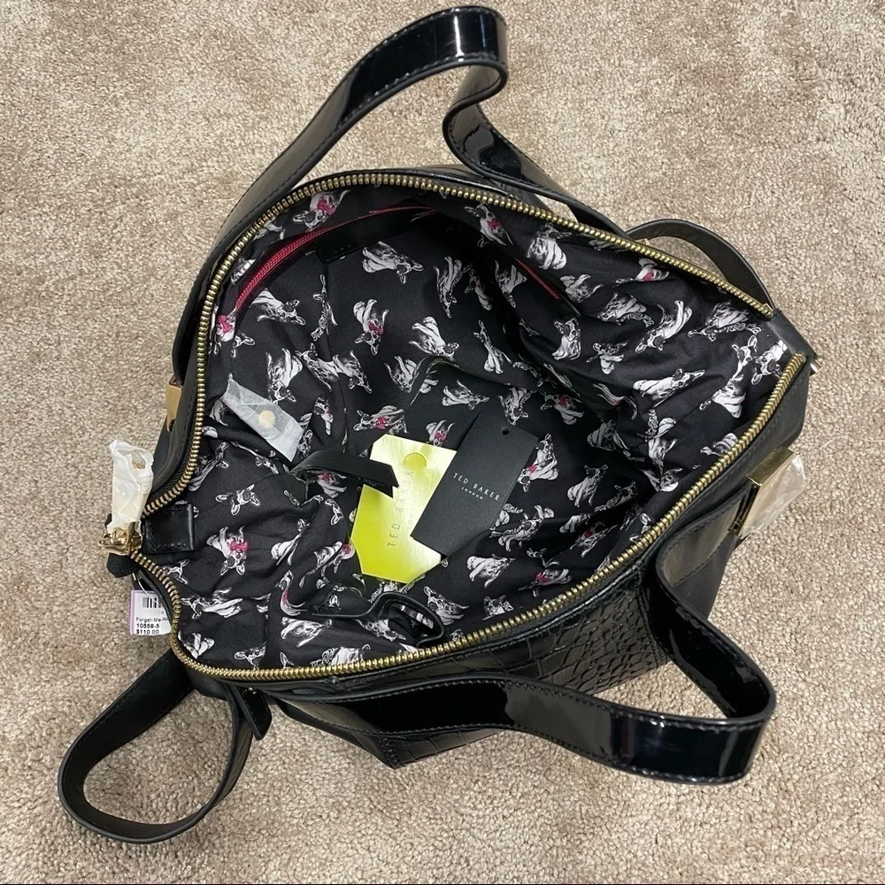 NWT Ted Baker Amelia Satchel Tote Black leather bag with gold hardware